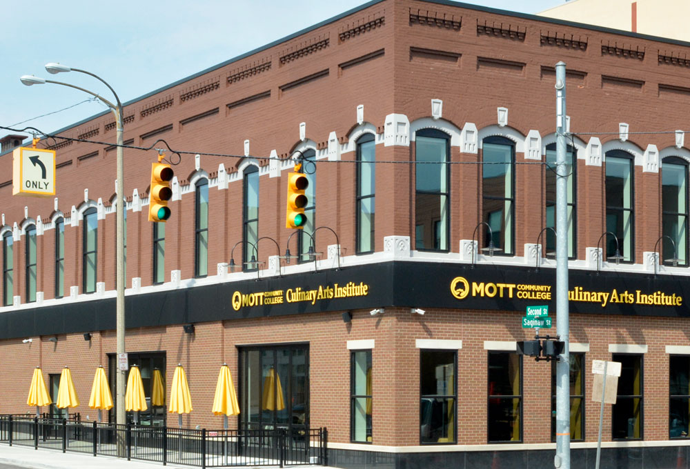 Exterior of the Culinary Arts Institute in downtown Flint