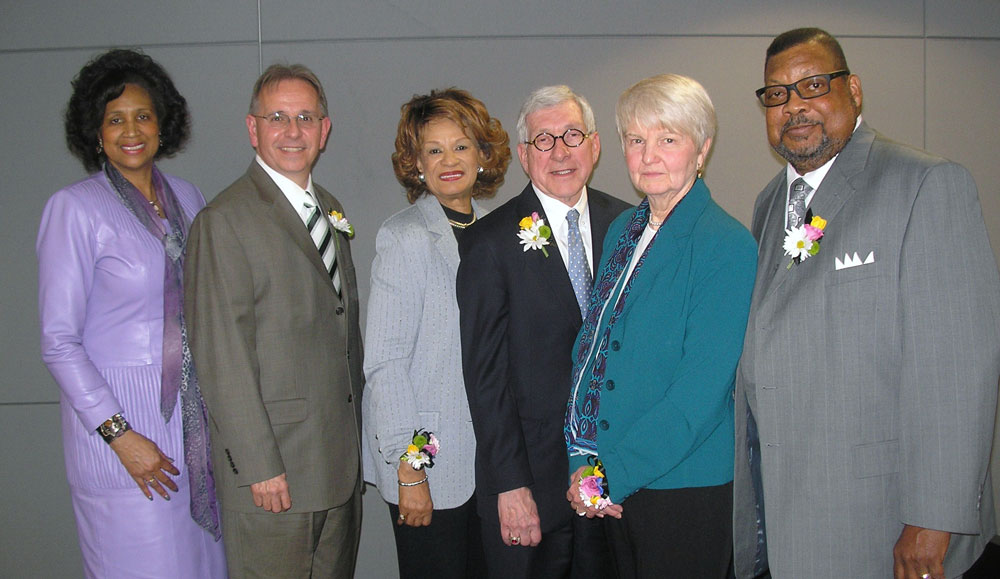 Pictured L-R:  Lennetta Coney, President of The Foundation for MCC, with 2014 Alumni Award recipients Daniel M. Berezny, Dr. Beverly J. Jones, Edwin W. Jakeway, Esq., Stephany Diana- Outstanding Retiree, and Gregory C. Gaines.