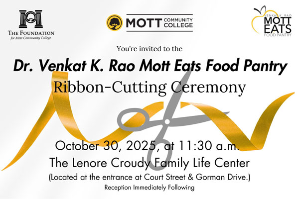 The Dr. Venkat K. Rao Mott Eats Food Pantry Ribbon Cutting Ceremony event announcement