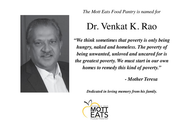 The Dr. Venkat K. Rao Mott Eats Food Pantry Ribbon Cutting Ceremony event announcment