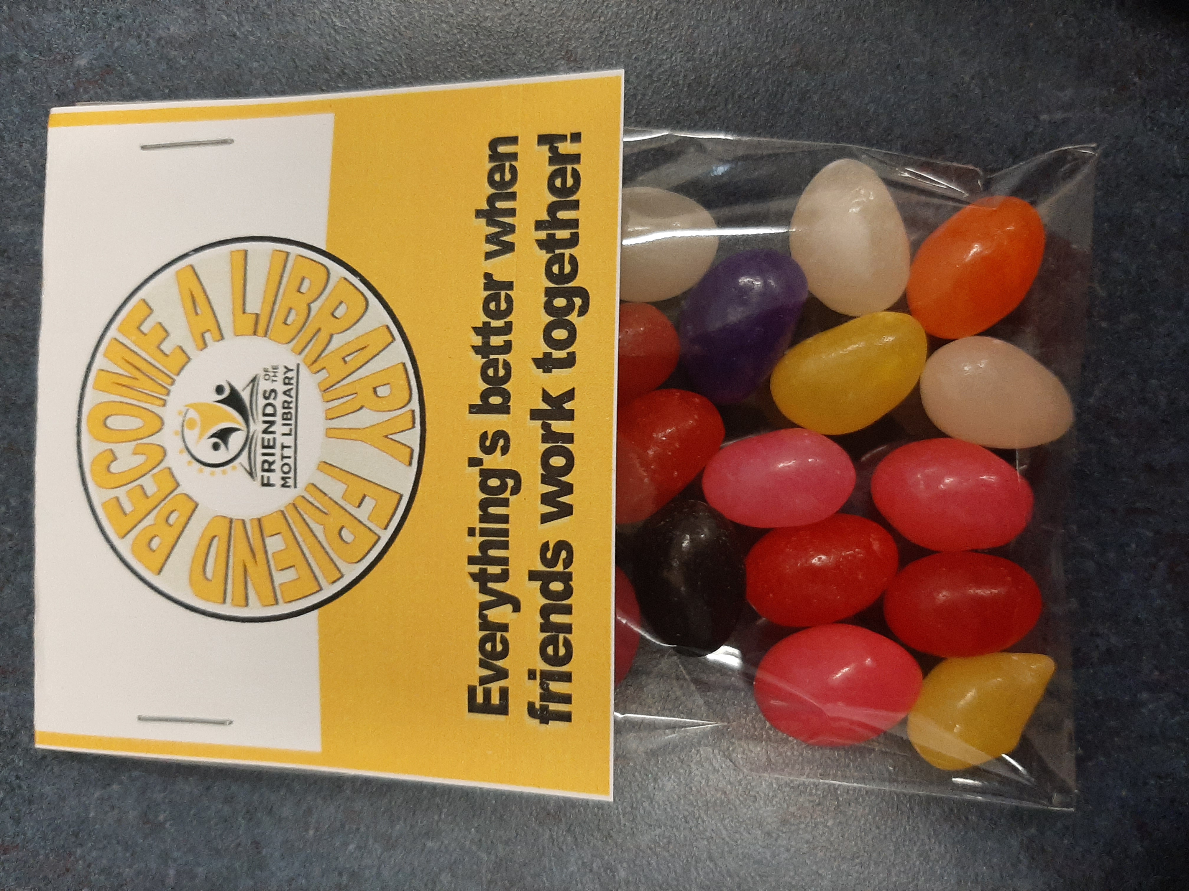 Bag of Jellybeans with text Become a Library Friend