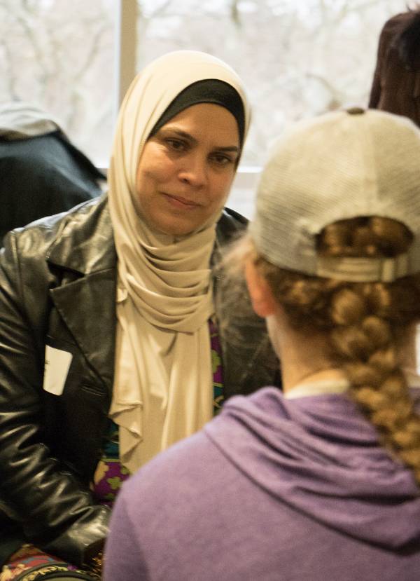 students facing each other during activity at event