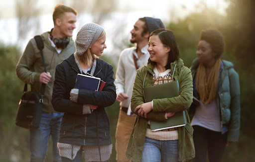 students walking in group