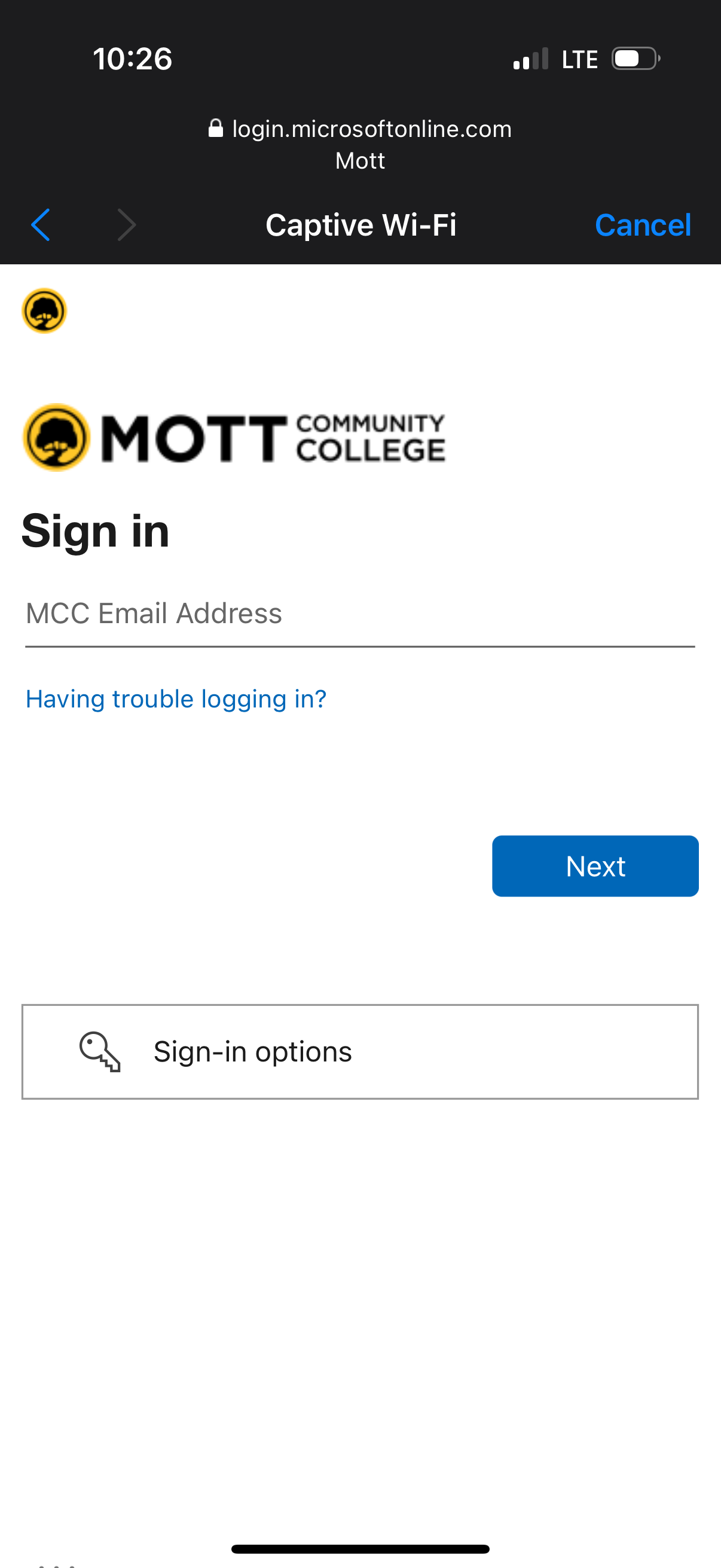 login screen