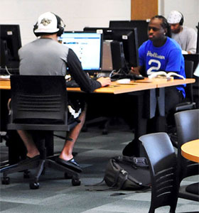 Students in library computer lab