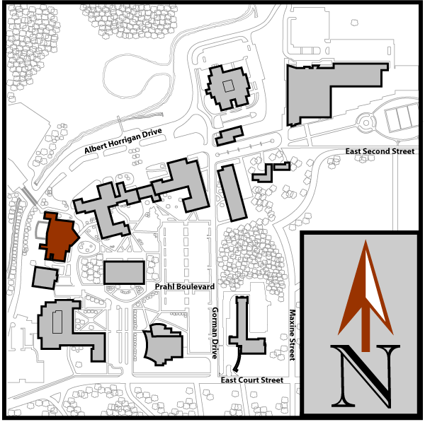 Main Campus Flint Aerial Map with Ballenger Field House highlighted
