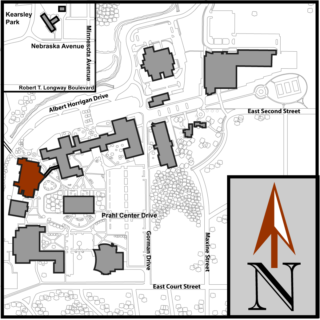 Main Campus Flint Aerial Map with Ballenger Field House highlighted