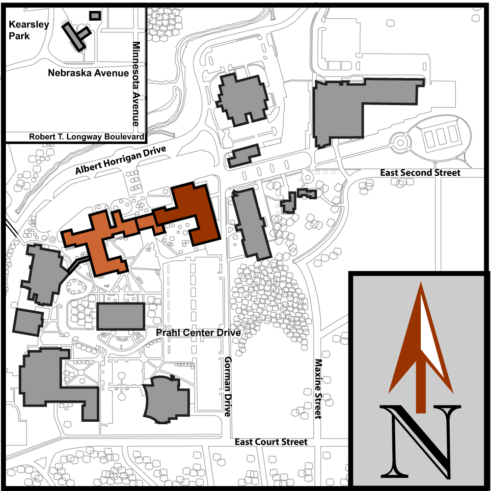 Main Campus Flint Aerial Map with Curtice-Mott Complex highlighted