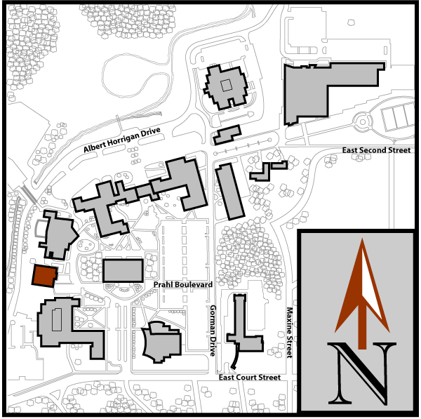 Main Campus Flint Aerial Map with Durham Wellness and Physical Education Center highlighted