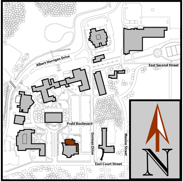 Main Campus Flint Aerial Map with Event Center highlighted