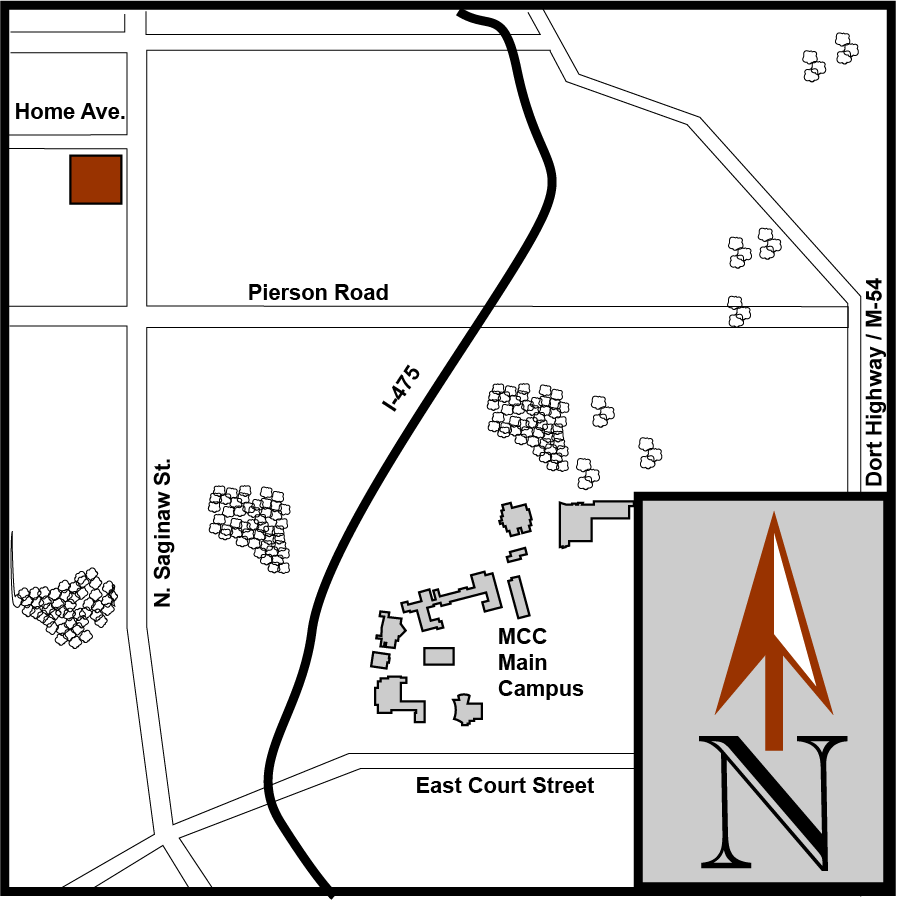 Aerial Map showing Main Campus Flint with Great Lakes Baptist Community Technology Center highlighted