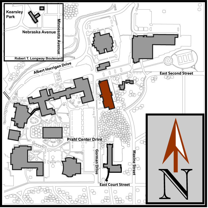 Main Campus Flint Aerial Map with Gorman Science Center highlighted