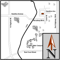 Aerial Map showing Main Campus Flint with Latinx Technology & Community Center highlighted