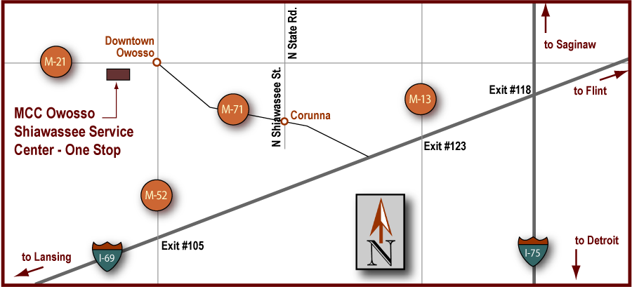 MCC Owosso Shiawassee Service Center - One Stop Driving Map