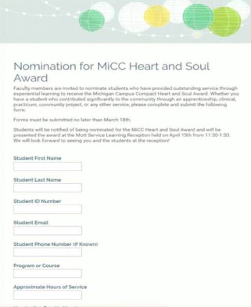 Heart and Soul Nomination Form example